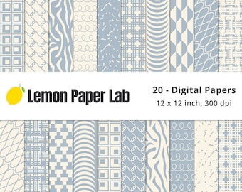 Blue and Beige Digital Papers, Muted Blue Geometric Patterns, Seamless Neutral Paper, Unique Geometric Backgrounds, Boho Colors Collection