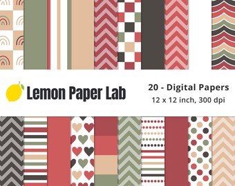 Red and Green Digital Backgrounds, Christmas Digital Paper, Stripe, Checker, Polka Dot, Chevron & Solid Patterns, Cozy Christmas Collection