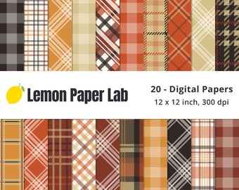 Fall Plaid Digital Paper, Orange & Brown Papers, Seamless Pattern, Digital Backgrounds, Printable, Commercial Use, Pumpkin Spice Collection