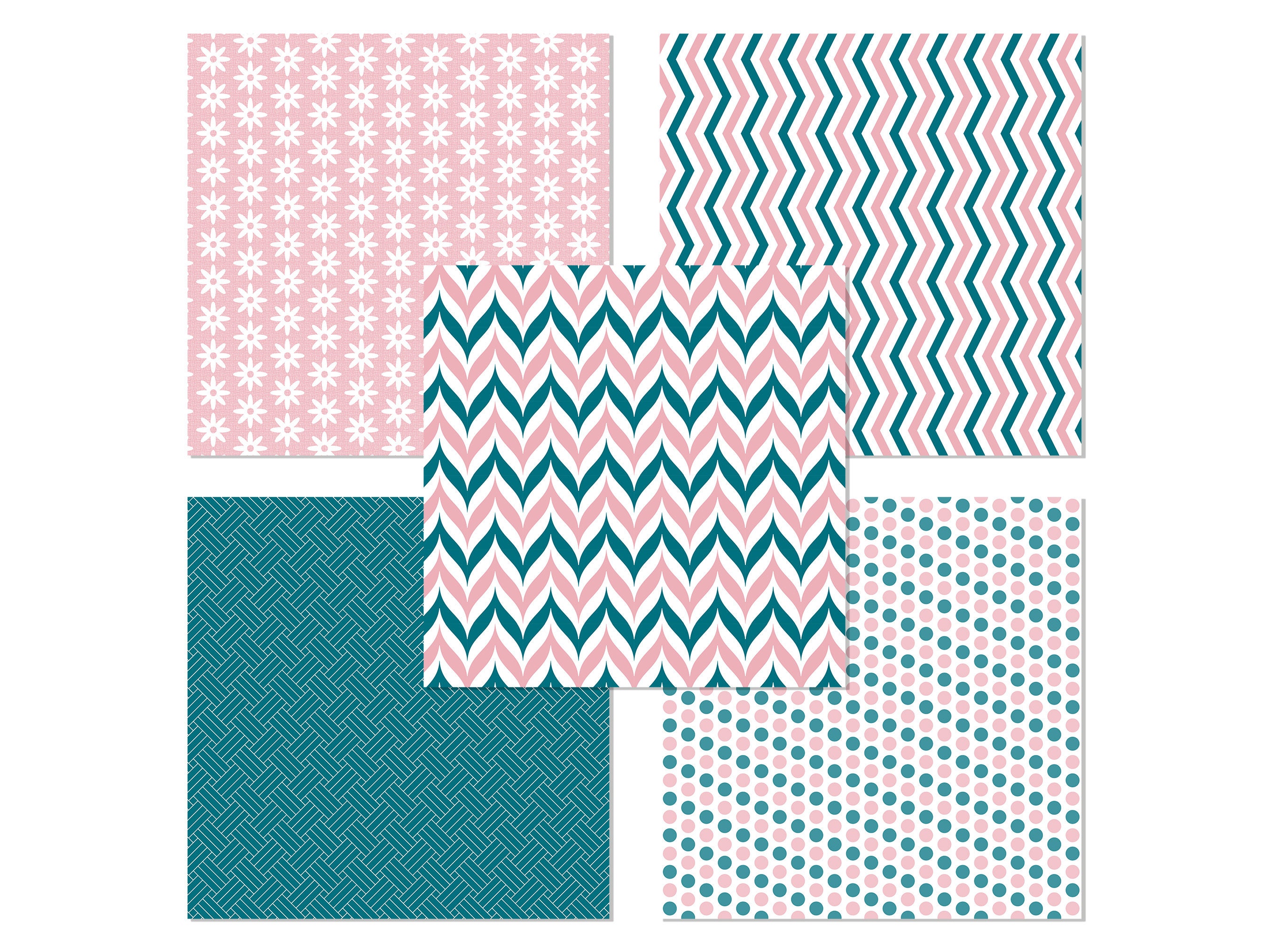 Pink and Teal Floral Digital Paper Patterns and Backgrounds for ...