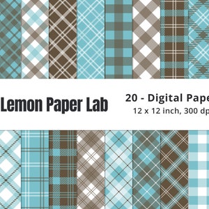 Blue Plaid Digital Paper, Brown Plaid Digital Paper, Blue and Brown Plaids, Blue Background, Brown Backgrounds, Blue Patterns, Brown Pattern