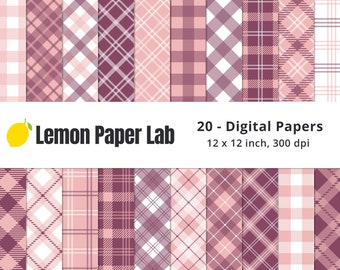 Geruit digitaal papier, pruimenachtergrond, roze geruit papier, afdrukbare plaids, roze digitaal papier, scrapbooking, plakboekpapier, naadloze plaids