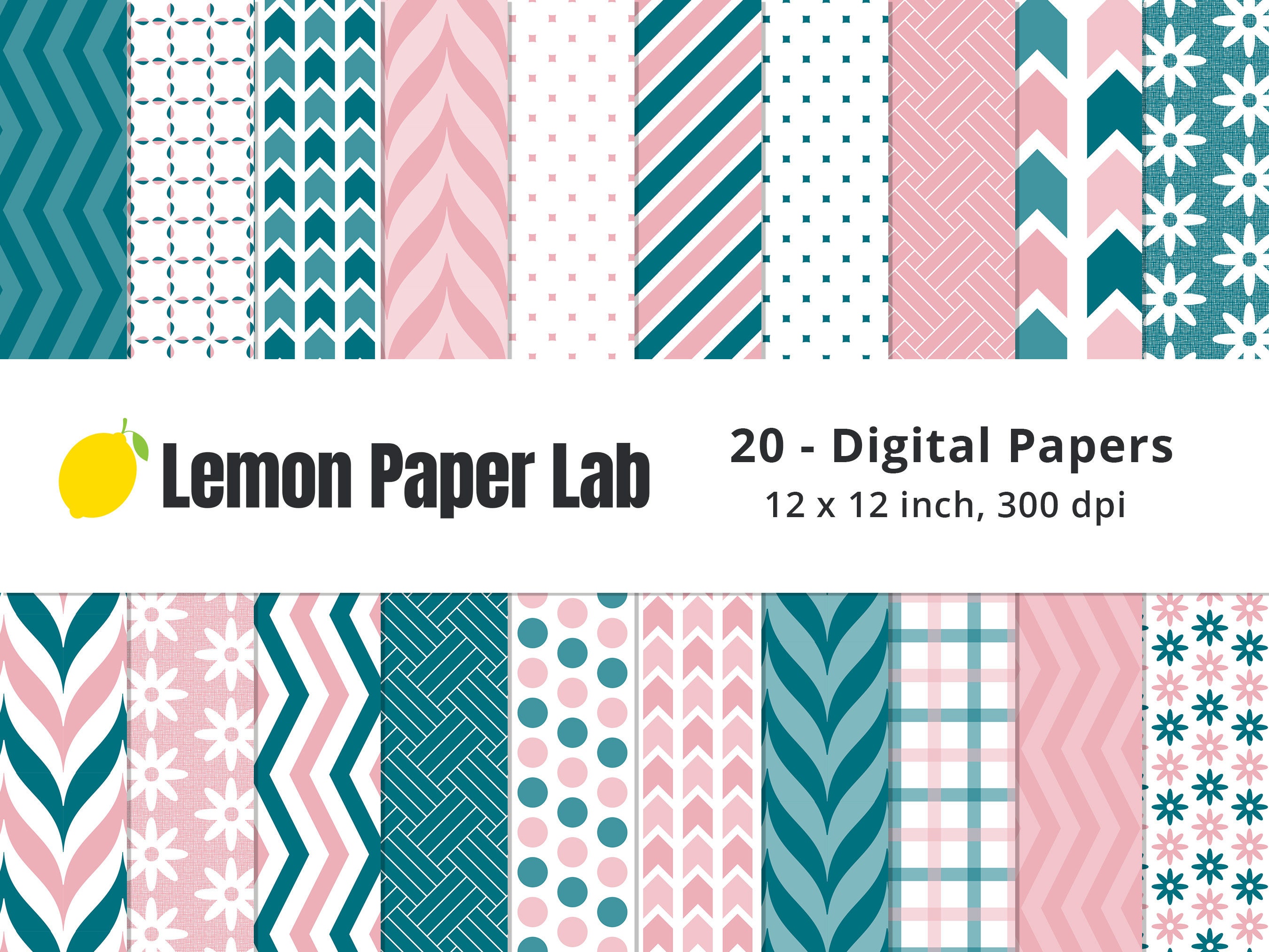 Light Pink and White Scrapbook Papers Graphic by Lemon Paper Lab
