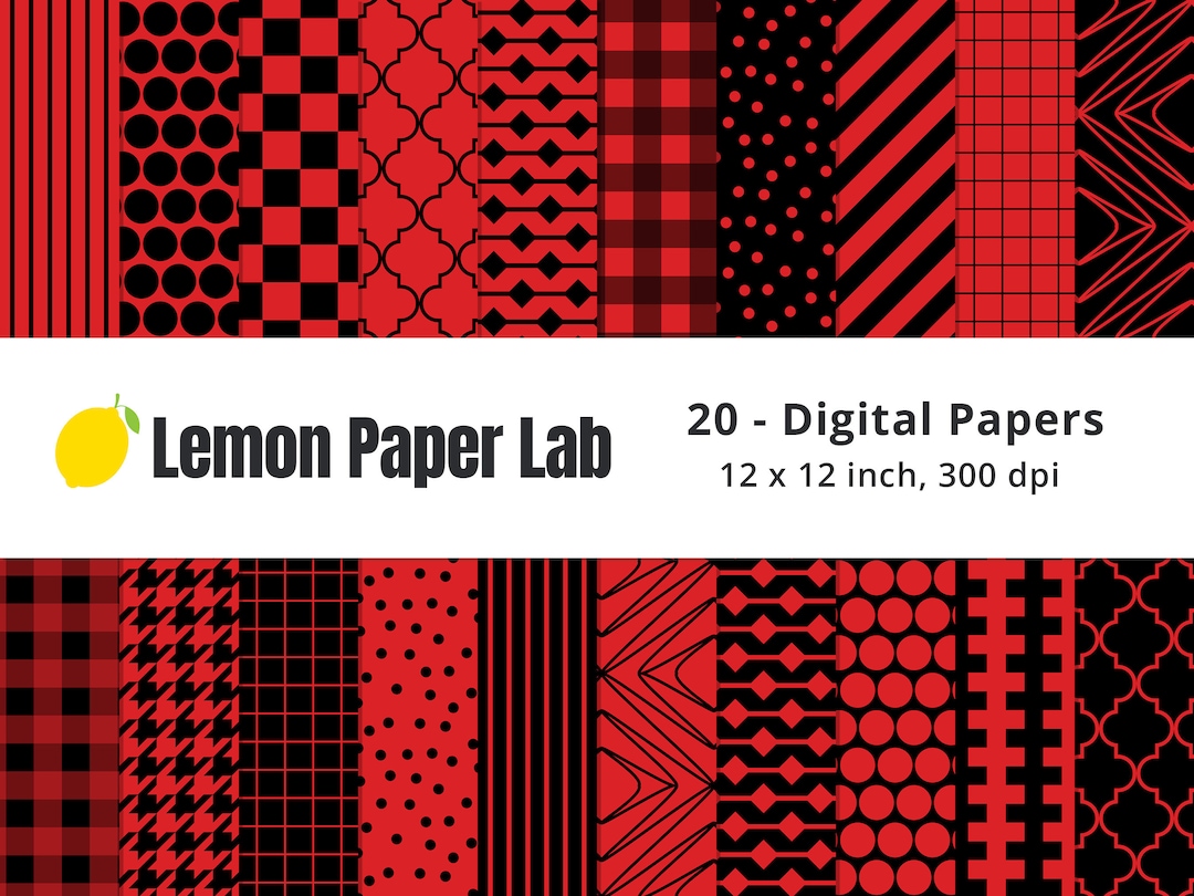 Red Digital Paper, Red and Black Pattern, Red Check, Red Stripes, Red ...