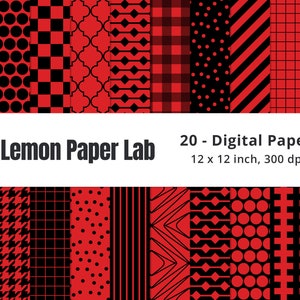 Red Digital Paper, Red and Black Pattern, Red Check, Red Stripes, Red Background, Simple Backgrounds, Seamless Pattern, Commercial Use