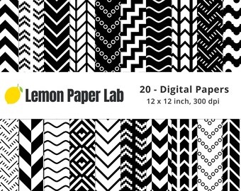 Black and White Digital Paper, Black Chevron Pattern, Chevron Background, Geometric Digital Paper, Black Background, Black and White Chevron