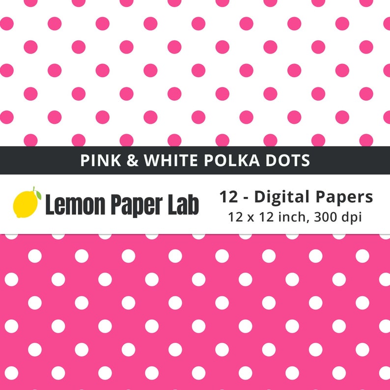 Pink and White Polka Dots Digital Paper for Commercial Use, Bright Pink Paper, Hot Pink