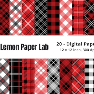 Rot und Schwarz karierte digitale Papiermuster und Hintergründe für Scrapbooking mit kommerzieller Nutzung, nahtlose Datei, digitales Scrapbookpapier, Jpg