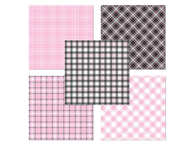 Light Pink Plaid Digital Paper, Pink and Black Plaid Background, Pink