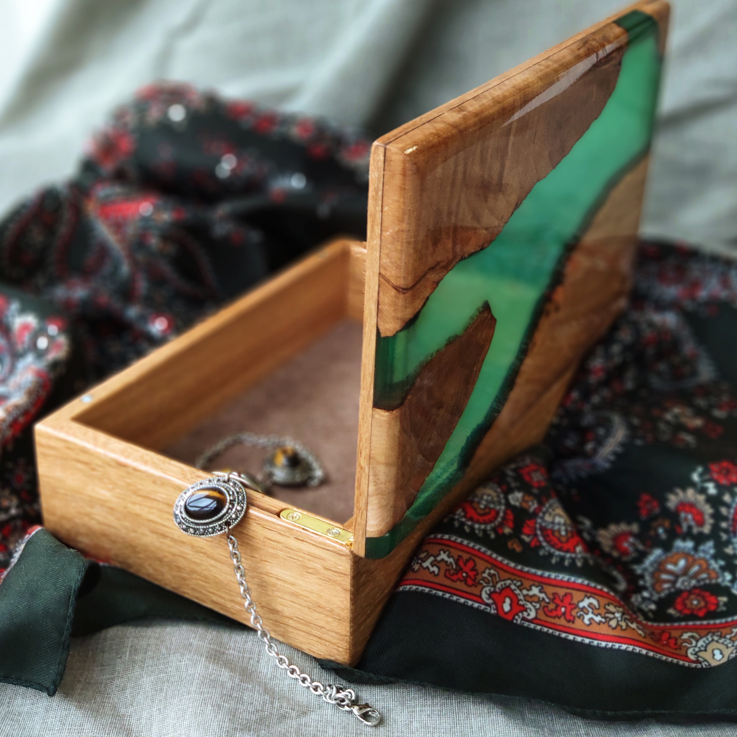 Wooden Jewelry Box Storage Box With Epoxy Resign Oak Epoxy Etsy Singapore
