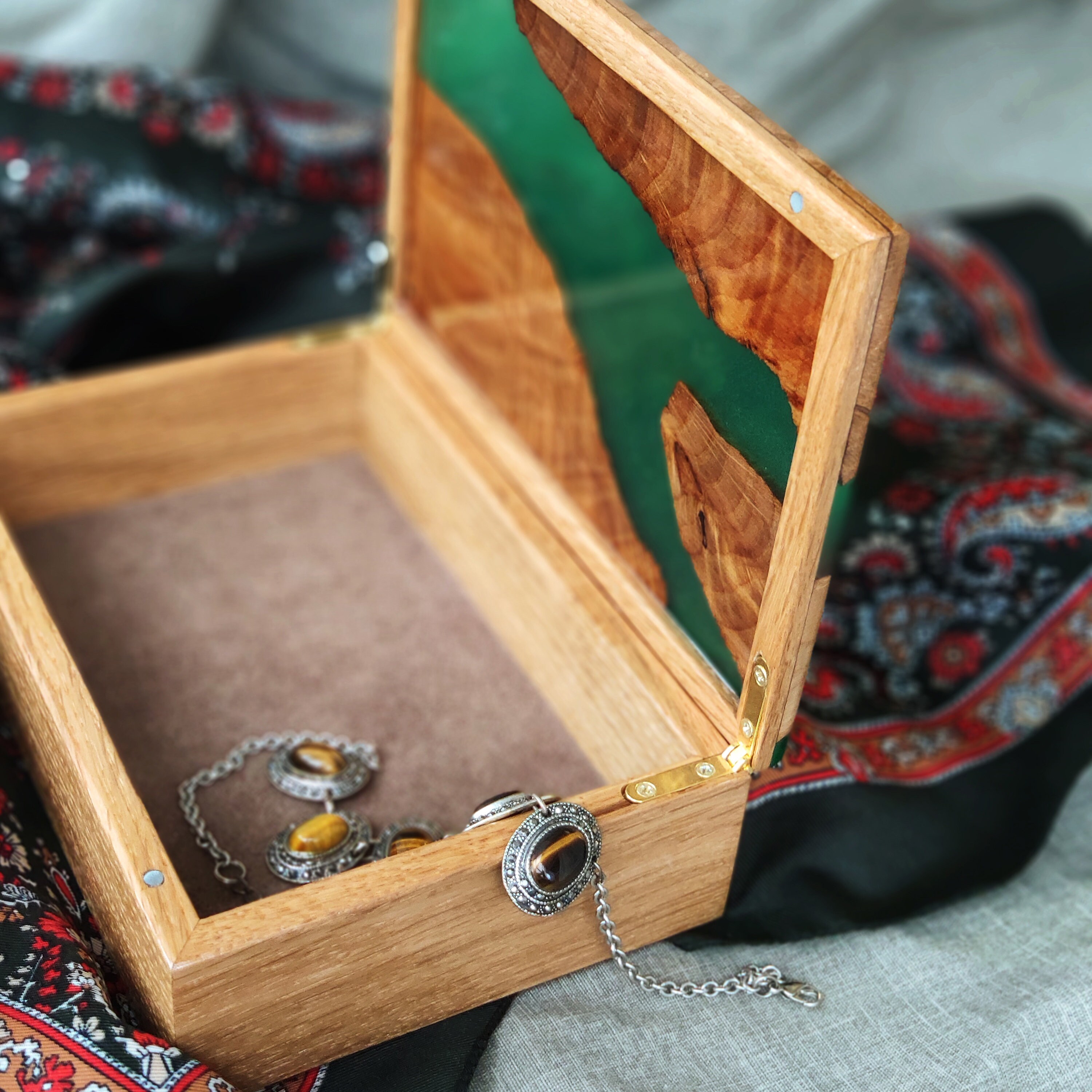 Wooden Jewelry Box Home decor Jewelry storage box Oak epoxy Etsy