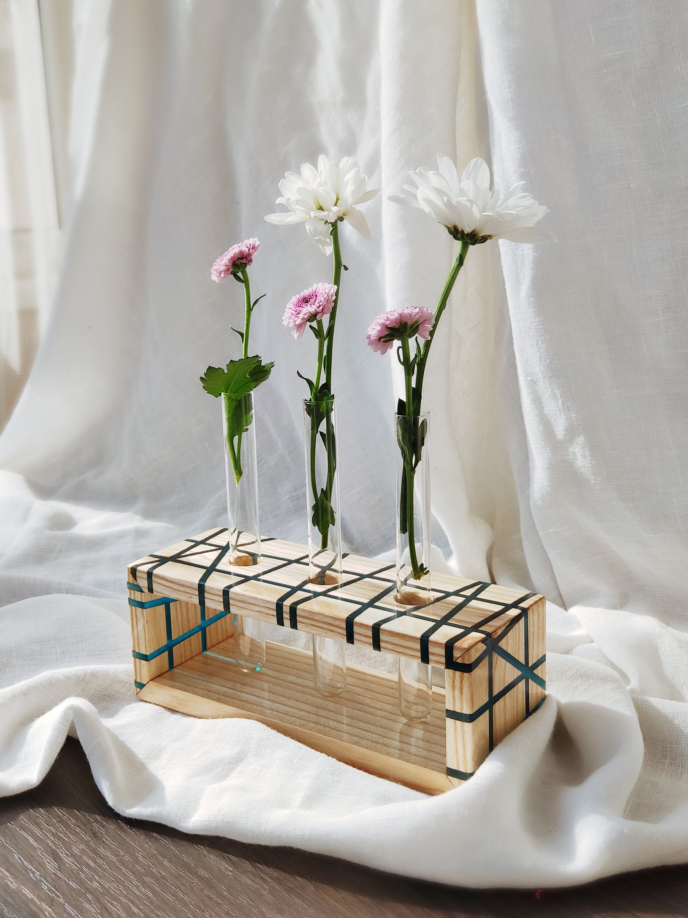 Flower Vase With Test Tubes, Minimalist Vase, Epoxy Vase, Original Gift
