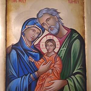 Icon of the Blessing Holy Family hand painted on wood with ancient Byzantine technique