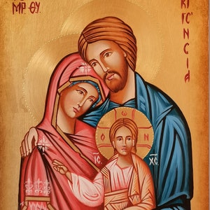 Ikone heilige Familie der Zärtlichkeit handgemalt auf Holz mit alter byzantinischer Technik