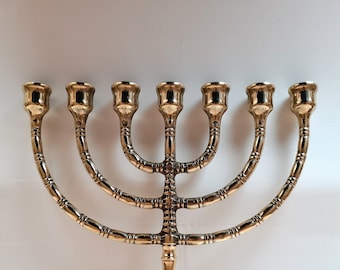 Polished brass Menorah Hannukkah seven branch Jewish candlestick