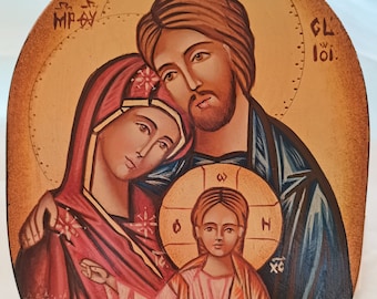 Icon Oval Holy Family with Blessing Child Jesus hand-painted Orthodox technique