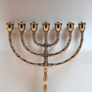 Jewish Candelabra Menorah Hannukkah Polished Brass Seven Branches