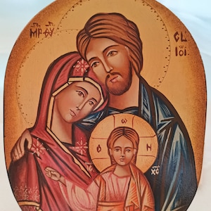 Icon Oval Holy Family with Blessing Child Jesus hand-painted Orthodox technique