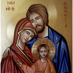 Ikone heilige Familie der Zärtlichkeit handgemalt auf Holz mit alter byzantinischer Technik