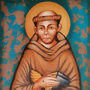 Sacred Icon of St. Francis of Assisi hand-painted on wood