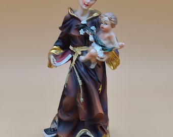 Hand-painted resin statue of Saint Anthony of Padua - 14 cm