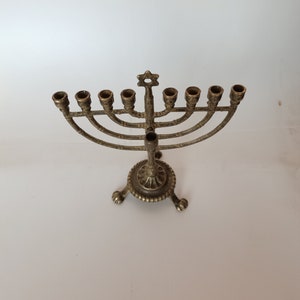 Jewish candlestick Hannukkah Chanukkiak burnished brass nine branches image 2