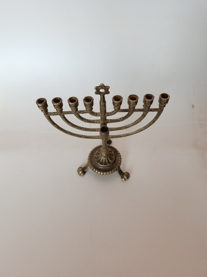 Jewish candlestick Hannukkah Chanukkiak burnished brass nine branches image 2