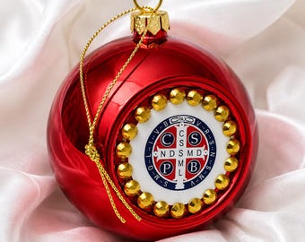 Pink Christmas Ball with Medal of St. Benedict