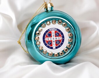 Saint Benedict Medal – Tiffany Blue Christmas Ball
