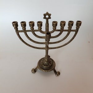 Jewish candlestick Hannukkah Chanukkiak burnished brass nine branches image 3