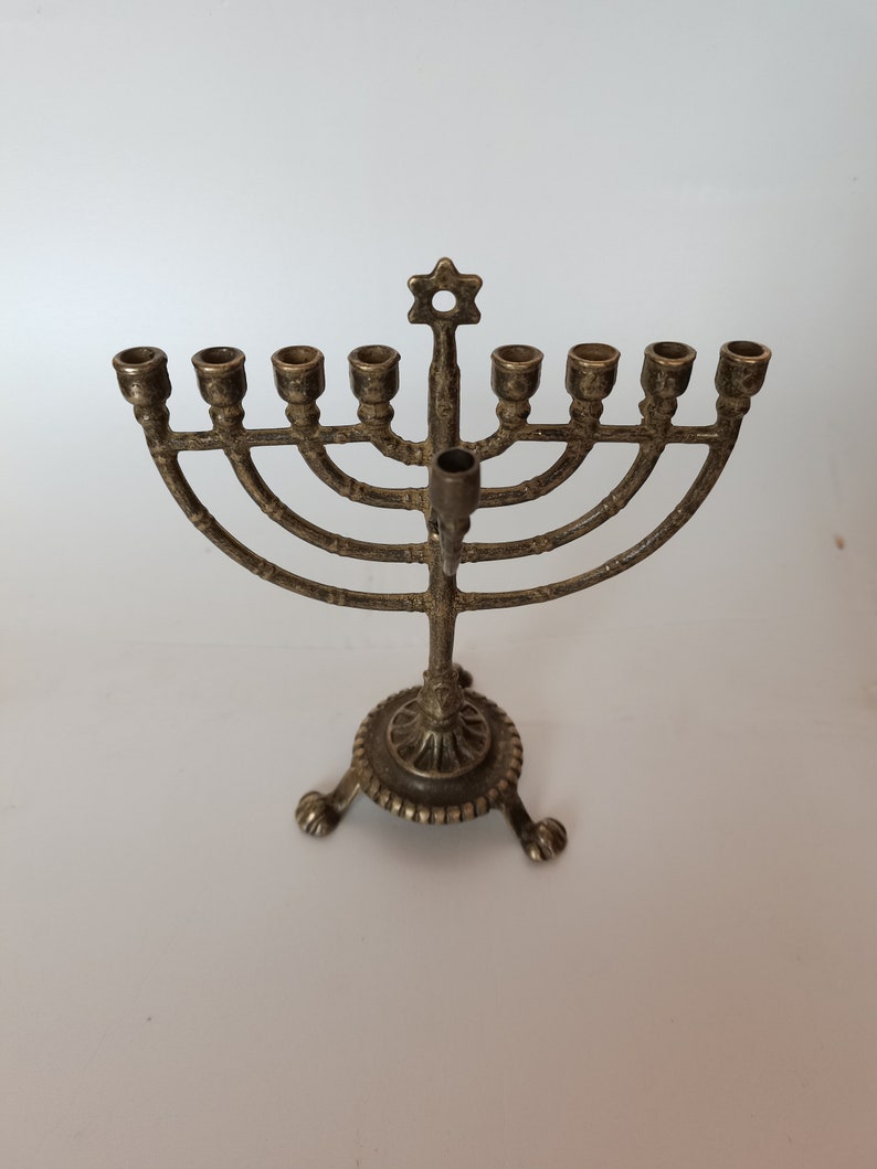 Jewish candlestick Hannukkah Chanukkiak burnished brass nine branches image 3