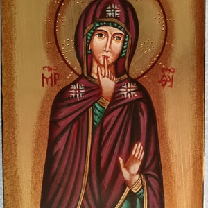 Sacred icon of Our Lady of Silence on wood, hand painted