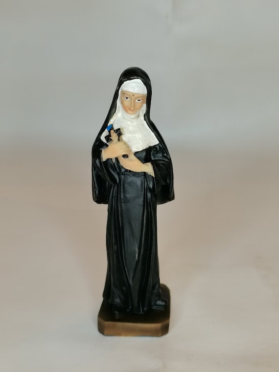 Statua Santa Rita Da Cascia In Resina - 13 Cm, Dipinta A Mano, Con Crocifisso E Rose - Foto 2