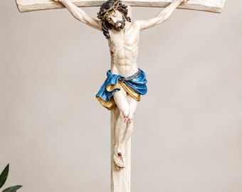 Handcrafted Wooden Wall Crucifix with Resin Figure of Jesus