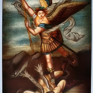 Sacred icon of Saint Michael the Archangel hand painted on wood