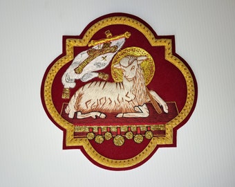 Icon Lamb of God hand embroidered in gold thread