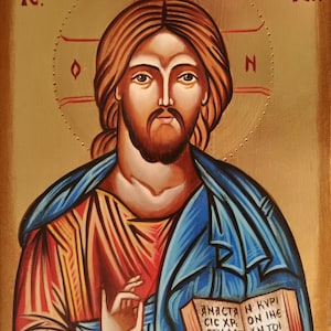 Icon Sacra Cristo Pantocrator on hand-painted wood