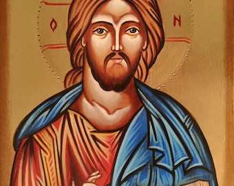 Icon Sacra Cristo Pantocrator on hand-painted wood