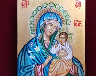 Madonna of the Lily with Baby Jesus – Hand-Painted Sacred Icon