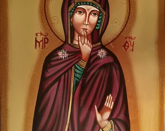 Sacred Icon of Our Lady of Silence on wood, hand-painted