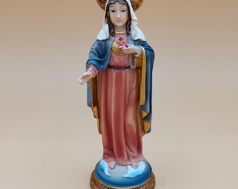 Sacred Heart of Mary Statue in Hand-Painted Resin – 11 cm