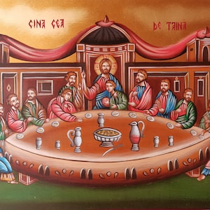 Sacred Icon Last Supper hand painted on oil painted wooden board