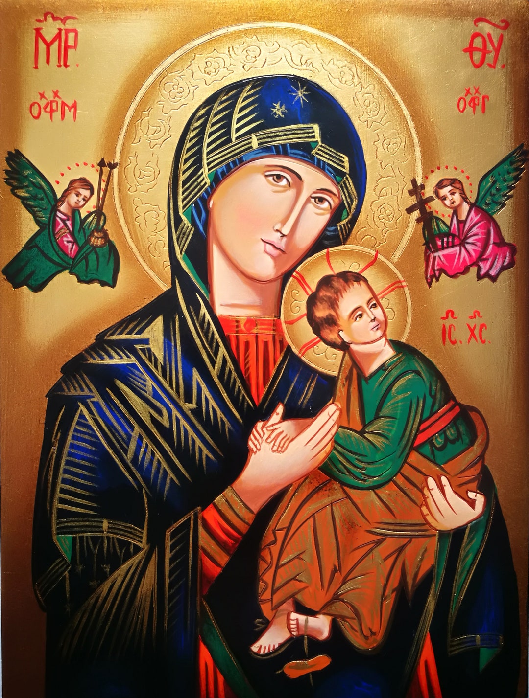 Byzantine Sacred Icon of Our Lady of Perpetual Help Hand Painted on ...