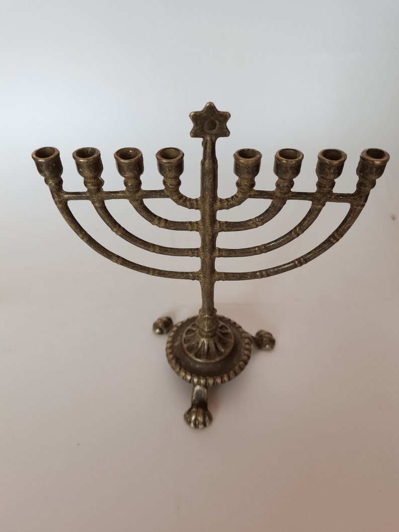 Jewish candlestick Hannukkah Chanukkiak burnished brass nine branches image 4