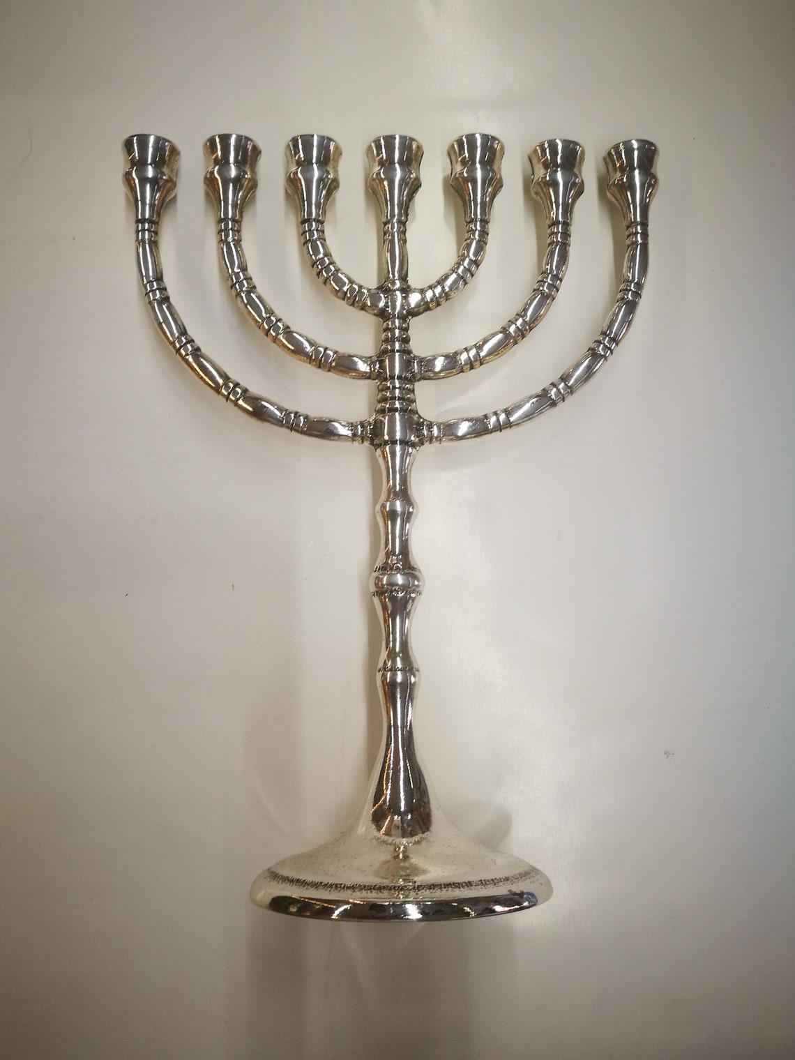 Jewish Candlestick Menorah Hannukkah Silver Plated Brass Seven Etsy