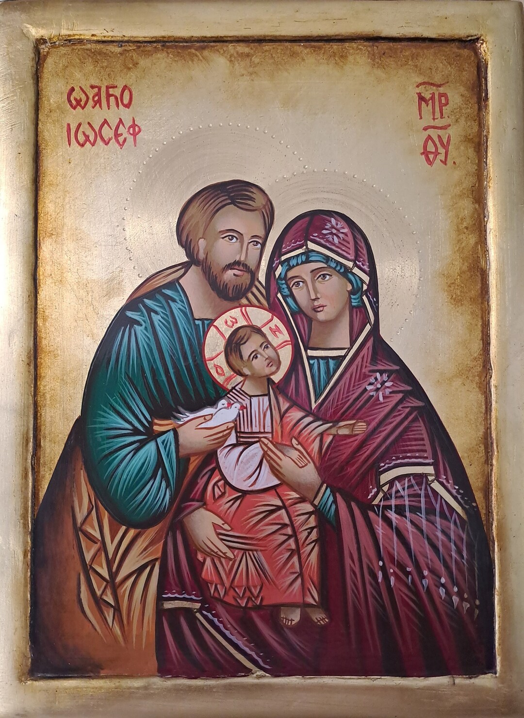 Icon of the Holy Family With Doves Hand Painted on Wood With Ancient ...