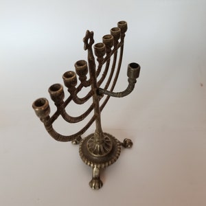 Jewish candlestick Hannukkah Chanukkiak burnished brass nine branches image 5