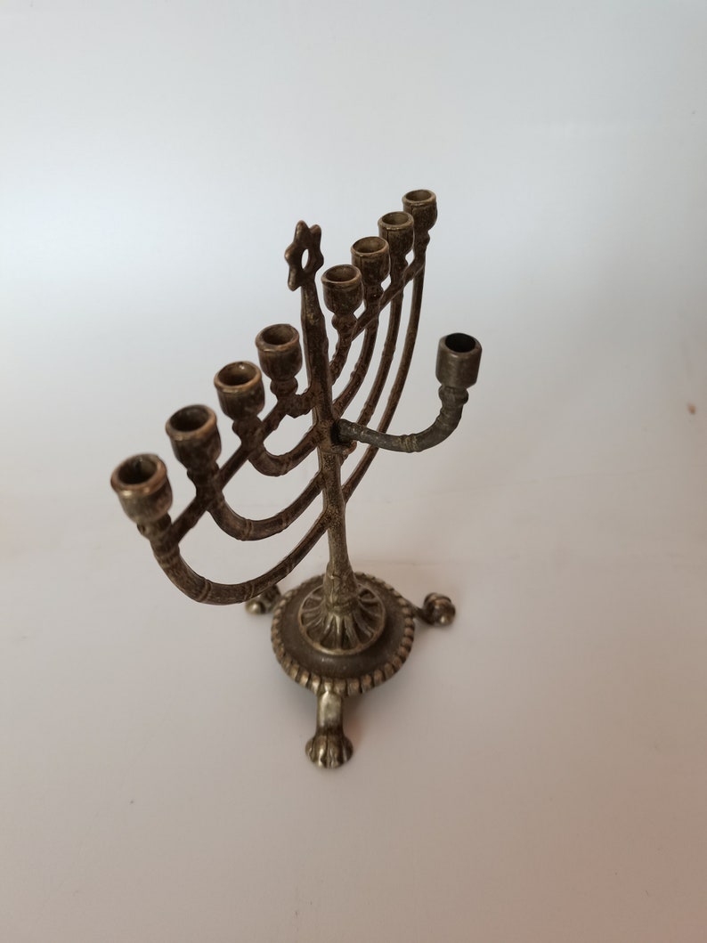 Jewish candlestick Hannukkah Chanukkiak burnished brass nine branches image 5