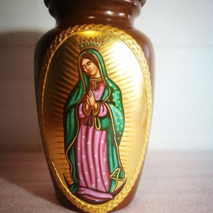 Urn Sacred wooden icon Madonna praying hand-painted Orthodox technique