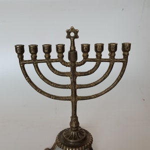 Jewish candlestick Hannukkah Chanukkiak burnished brass nine branches